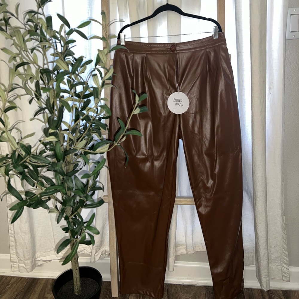 Princess Polly - Brown Faux Leather Pants - US20